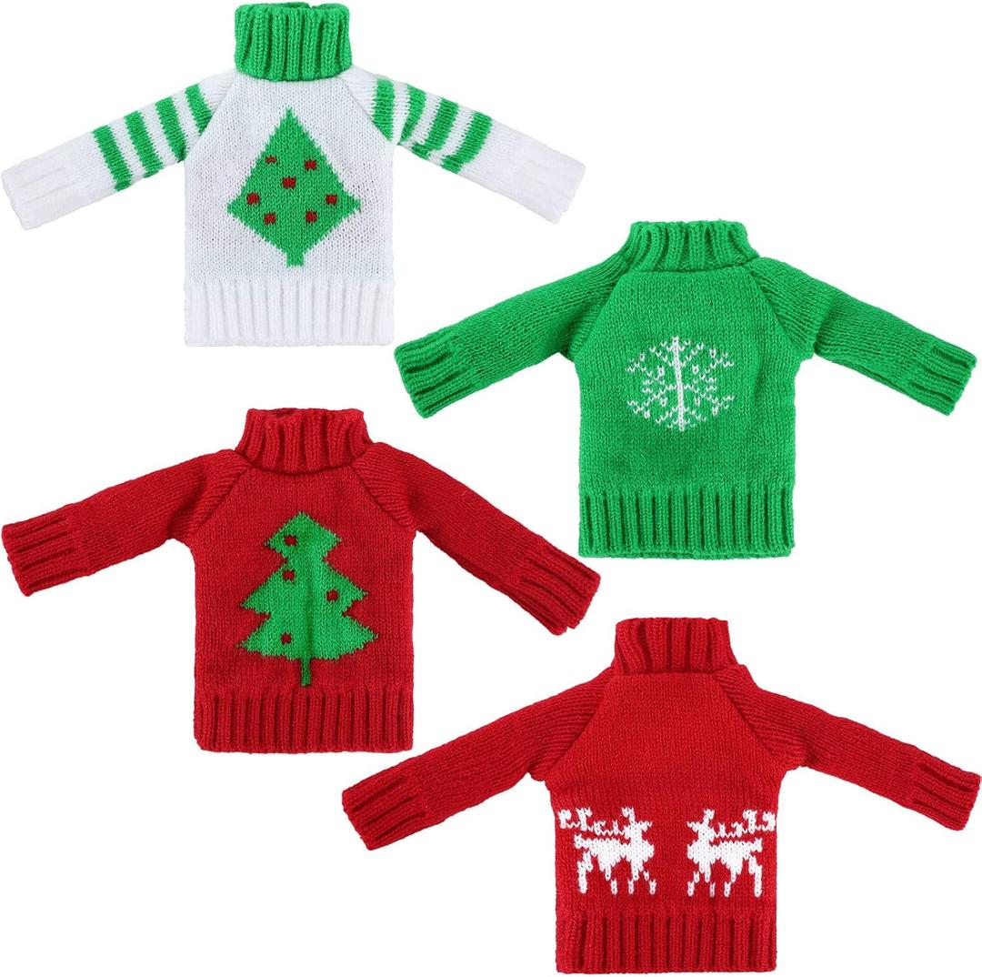 Bencailor 4 Pcs Christmas Doll Clothes Sweater Christmas Accessories Outfit Small Sweater 11.5 Inch Winter Xmas Outfits Knitted for Doll Accessories
