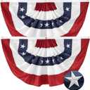 2 Pack American Pleated Fan Flag 2x4 Ft Patriotic Bunting Embroidered Stars USA 250th Anniversary Decorations for 4th of July Outdoor Porch Fence Banner with Canvas Header & Brass Grommets