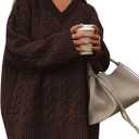 Okiwam Women's Oversized Sweaters Long Sleeve V Neck Cable Knit Pullover Tops Fall Outfits Spring Fashion Clothes 2026 (Brown, M)