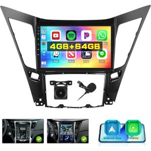 [2G+64G] Android 15 Car Stereo for Hyundai Sonata 2010-2015 with Wireless Carplay/Android Auto, 9 Inch HD Touch Screen Car Radio with GPS WiFi Bluetooth FM/RDS 32EQ SWC Backup Camera MIC
