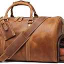 Leather Travel Luggage Bag with Ykk Zipper, Mens Duffle Retro Carry on Handbag (Brown)