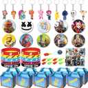 FQQPMS Game Party Supplies for Kids, 100 Pcs Party Favors - Bracelet, Gift Box, Button Pins, Key Chain, Stickers, Finger Light for Kids Themed Party