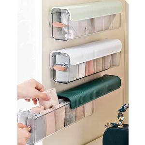 Socks Underwear Wall Mount Drawer Organizer, Switchable 6 Cell Drawer Acrylic Organizers Self-Adhesive Anti Dust Storage Boxes for Clothes Socks Lingerie Underwear Ties (Ivory white)