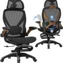 X100 Ergonomic Mesh Office Chair with Footrest, Big and Tall Home Desk Chair with 5D Flip-Up Arms, Adjustable 3D Lumbar Support, Gaming & Executive Computer Chair (Library Oak)