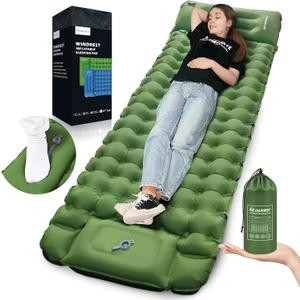 Sleeping Pad for Camping, 4in Thickness Inflatable Sleeping Mat with Adjustable Pillow & Built-in Foot Pump,Lightweight Camping Air Mattress with Waterproof Nylon for Hiking,Traveling-Green (Twin)