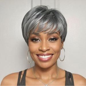 Short Grey Wigs for Black Women Short Hair wigs for women Gray straight synthetic short pixie Hair with bans for black women Ombre Wig for Daily