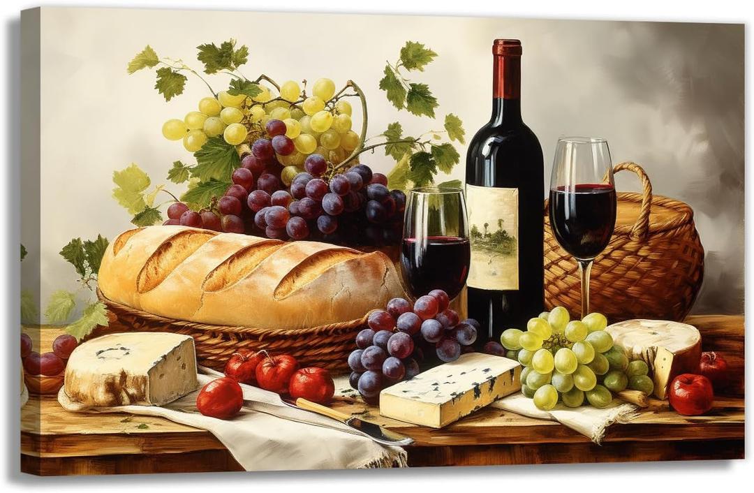 Wine Wall Art Framed Kitchen Dining Canvas Painting Print Wine Pairing Art Food Pictures Artwork for Home Dinning Room Decor(Artwork-4,16"x24")