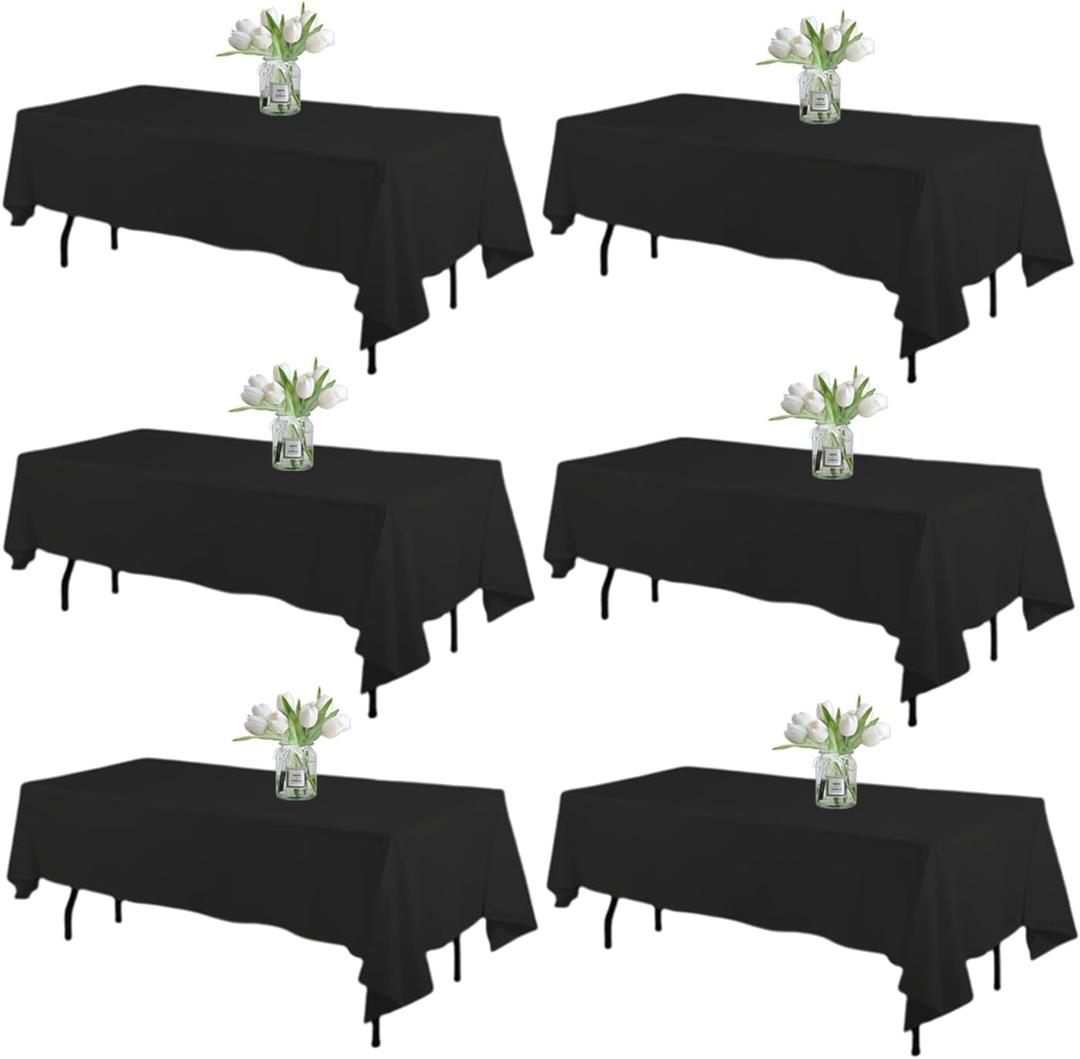 WIGENIUS 6 Pack Black Table Cloth Rectangle Tablecloths 60X102 Inch,Polyester Table Cloth for 6 Foot Rectangle Tables,Wrinkle Resistant Washable Fabric Table Covers for Party,Wedding Banquet