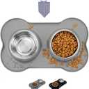 Double Stainless Steel Dog Bowls with Non-Slip Silicone Mat,Pets Food Bowl Set, Non-Slip & Dishwasher Safe, Small Dog Bowls for Puppies & Cats, Suitable for Tiny Pets Under 8lbs,Extra Small,Grey