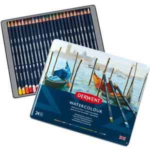 Derwent Colored Pencils, WaterColour, Water Color Pencils, Drawing, Art, Metal Tin, 24 Count (32883)