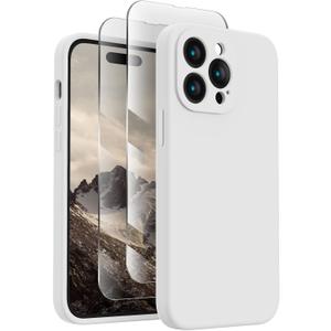 FireNova Designed for iPhone 14 Pro Max Case, Silicone Upgraded [Camera Protection] Case with [2 Screen Protectors], Soft Anti-Scratch Microfiber Lining Inside, 6.7 inch, White