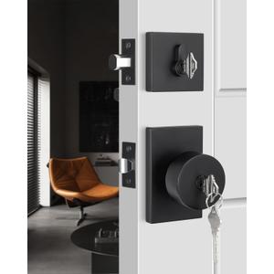 Haidms Black Door Knob with Deadbolt, Heavy Duty Matte Black Exterior Door Lock Set, Zinc-Alloy Front Door Knob and Deadbolt Set(1 Pack)
