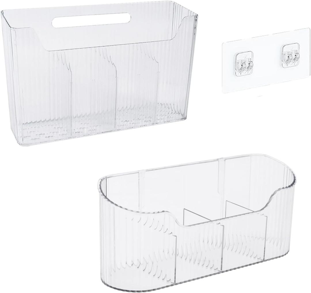 Mowhut 2 Pack Foil and Plastic Wrap Storage Rack, Adhesive Aluminum Foil Organizer for Cabinet Door and Pantry, Space-Saving Wrapping Paper Storage for Kitchen Cabinets, No Drilling, Clear