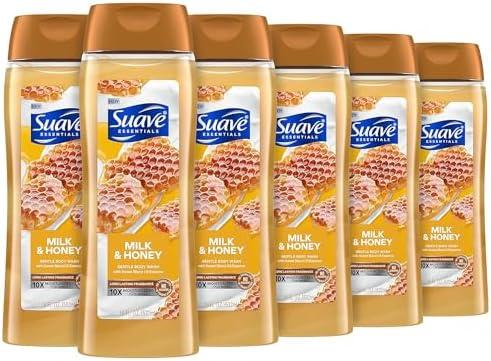 Suave Moisturizing Body Wash, with Milk & Honey and Vitamin E Extract, No Parabens, No Phtahaltes, 18 Oz Pack of 6
