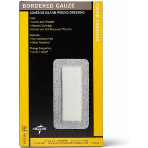 Medline Sterile Bordered Gauze, 3" x 6" with 1.5" x 4" Pad (Pack of 15)