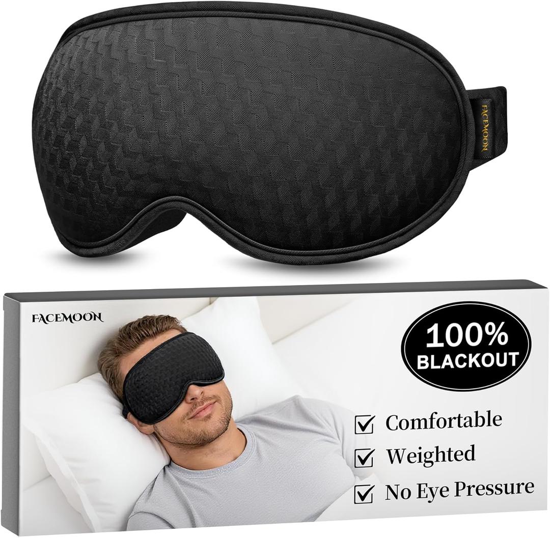 100% Blackout Eye Masks for Sleep: Comfortable Weighted Sleep mask for deep Sleep - 3D Contoured - Zero Eye Pressure and Eyelash Free - Airplane Travel Nap Essentials - Memory Foam, Black
