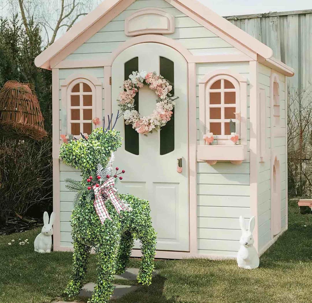Artificial Deer Topiary, 33 Inch UV-Resistant Faux Boxwood Topiary for Indoor and Outdoor, Living Room, Outdoor Patio, Office, Home Decor, Easy Assemble Unique Gift