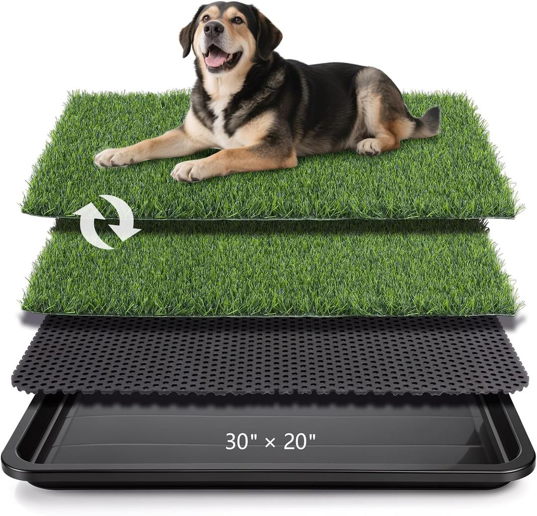ondware Dog Grass Pad with Tray, 30 x 20 in, 2 Replacement Pads Included | 3-layer leak-proof design, fast drainage, reusable fake grass, indoor potty training for apartments, patio, RV