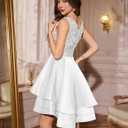 Meetjen Women's Short Prom Dresses for Teens Formal Sequin High Low Satin Bridesmaid Cocktail Party Homecoming Dress (White, S)