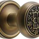 Antique Brass Door Knob with Intricate Floral Design  Passage Handles Elegant and Durable for Interior Doors, Classic Vintage Look for Home or Office Decor(Antique Brass, Passage-2.75 in)