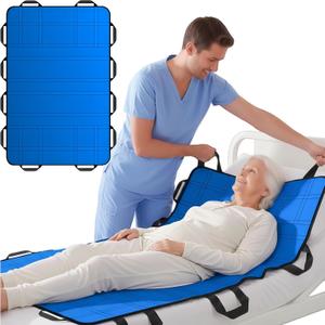 NurtureCare Upgraded 3-Layer Comfort Positioning Bed Pad with Handles Washable Waterproof Transfer Board for Turning Moving Patient Inconvenience Care Transfer Sheet, 60"x40", Extra Large, Lake Blue