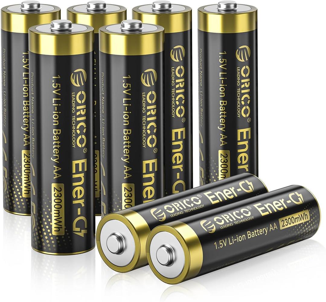 ORICO Ener-G Rechargeable AA Lithium Batteries, Long-Lasting Battery Life, 1.5V, 1500 + Charge Cycles, Quick 2.5 Hour Charging for Remote Control, Electronic Toys, Wireless Mouse - 8 Pack