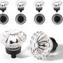 Flower Crystal Cabinet Knobs Cabinets Knob, 8 Pack Matte Black Base and Clear Crystal Small Pull for Closet Dresser Drawers Cupboard Wardrobe, Vintage Solid Alloy Retro Pulls Old Fashioned Handle