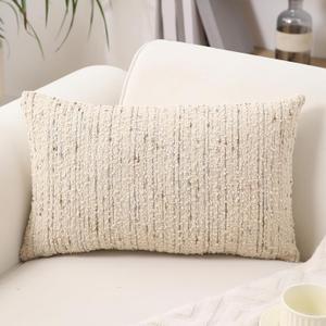 Textured Boucle Lumbar Pillow Covers 12x20 Neutral Striped Throw Pillows Soft Modern Farmhouse Pillow Cases, 1pc Decorative Accent Rectangle Couch Cushion Cover for Bed Sofa, Cream Brulee