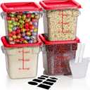 4QT NSF Food Storage Containers: 8 PCS [Food Grade][Hot&Cold Resistant] Commercial Clear Food Storage Containers with Lids for Restaurant Kitchen Proof Dough, Measuring Spoons Included(BPA FREE)