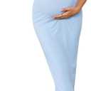 OYOANGLE Women's Maternity Dress Sheer Short Sleeve Crew Neck Bodycon Long Dresses (Blue, L)