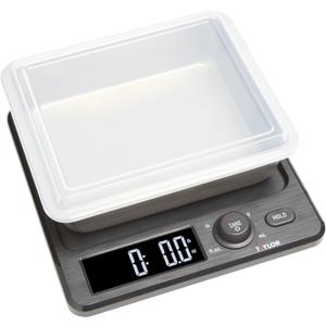 Taylor Digital Kitchen Scale with Dishwasher Safe Stainless Steel Container and Snap On, 22 pound capacity, Black (22 Pounds with Container)