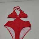 AI'MAGE Women Plus Size One Piece Swimsuit V Neck Tummy Control Bathing Suit O Ring Cutout Slimming Padded Halter Swimwear, X-Large Red