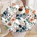 Vintage Floral Round Tablecloth  Fitted Circle Table Cover with Elastic Edge, Waterproof & Washable Polyester Table Cloth for 35" to 42" Indoor/Outdoor Tables (Botanic Lace)