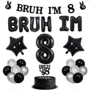 Bruh Its My Birthday Decor Black Bruh I'm 8 Birthday Decor Balloon Banner Bro I'm 8 Cake Topper Star Balloon Great to Be Eight Funny Happy 8th Bday Supplies for Teen Boy 8th Party