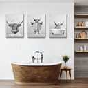 3pcs Framed Funny Black and White Highland Cow Wall Art Humor Animals Bathroom Artwork Prints for Bathroom Living Room Apartment Bedroom Office Hotel Wall Decor Ready To Hang 16x24in