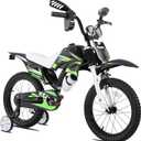 KEANO Motocross Style Kids Bike for Boys Girls Ages 4-7 Years, 16 Inch Bikes with Training Wheels and Number Plate, Toddler Bike Children Bicycles Green