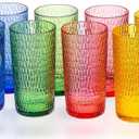 22oz Colorful Acrylic Glasses Drinkware (Set of 8), Honeycomb Stackable Shatter-Proof Plastic Tumblers, Reusable Plastic Drinking Glasses, BPA-Free, Dishwasher-Safe