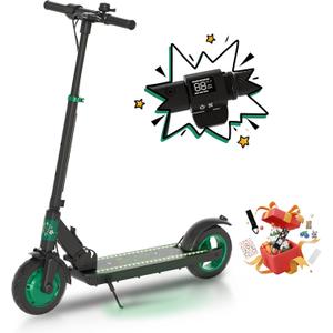 Electric Kick Scooter,3 Adjustable Height & Speed,350W Motor,8.5'' Solid Tires,Max 15 Mph Speed,Foldable Electric Scooter for Family (Cool Pedal Lights & LED Display)-Dark Green