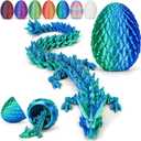 Aodomis Adomis 12inch 3D Printed Dragon Egg with Articulated Crystal Dragon Inside -Fidget Toys for Kids 8-12,Dinosaur Egg Toys for Kids Teens Adults, (Laser Cyan)