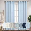 Linen Grommet Curtains 108 inches Long 2 Panels Set for Living Room Sliding Glass Door Back Tab Pocket Semi Sheer Soft Light Blue Cotton Curtains Baby Blue Drapes 108 inch Floor to Ceiling Length