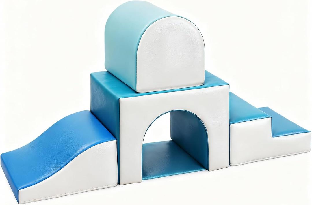 Sumbababy Foam Climbing Blocks for Toddlers: with a Tunnel - 4 PCS Foam Blocks - Kids Indoor Climbers Play Structures Play Gym Soft Climber with Slide and Stair Soft Playground Green