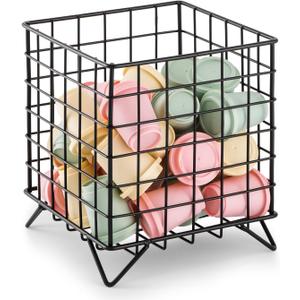 FantasyLife K Cup Holder Organizer, 5.3" x 5.3" x 6.3" Coffee Pod Storage Basket, Coffee Bar Accessories Metal Basket, Large Capacity Countertop Organizer for Kitchen Counter & Office Desktop (Black)
