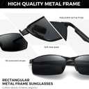 Men's Polarized SunglassesUltra Light Rectangular Metal Frame with Spring Hinge for Driving & Golf