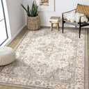 Washable Area Rugs for Living Room - 5x7 Neutral Vintage Distressed Floral Farmhouse Boho Large Soft Floor Rug Indoor Non Slip Carpet for Bedroom Dining Room Office - Brown/Multi