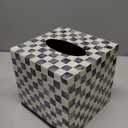 Reallnaive 5.9 Inch Cube Mother of Pearl Tissue Box Cover Ceramic Decorative Tissue Box Holder, Square Napkin Holder Rustic Napkin Dispenser Organizer for Table Bathroom Office(Brown Floral)