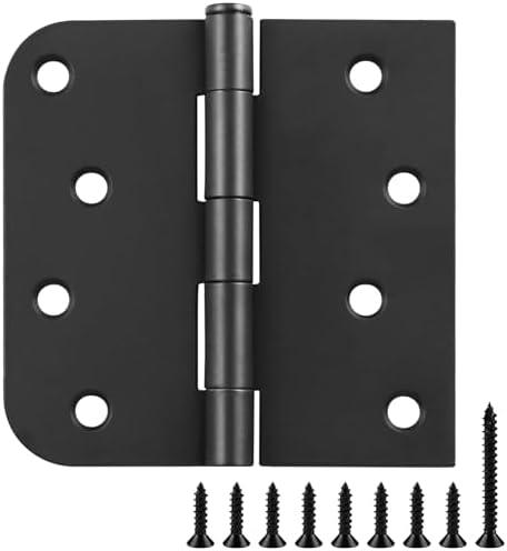 Matte Black Door Hinges 4 Inch Square Rounded 5/8" Radius 6 Pack