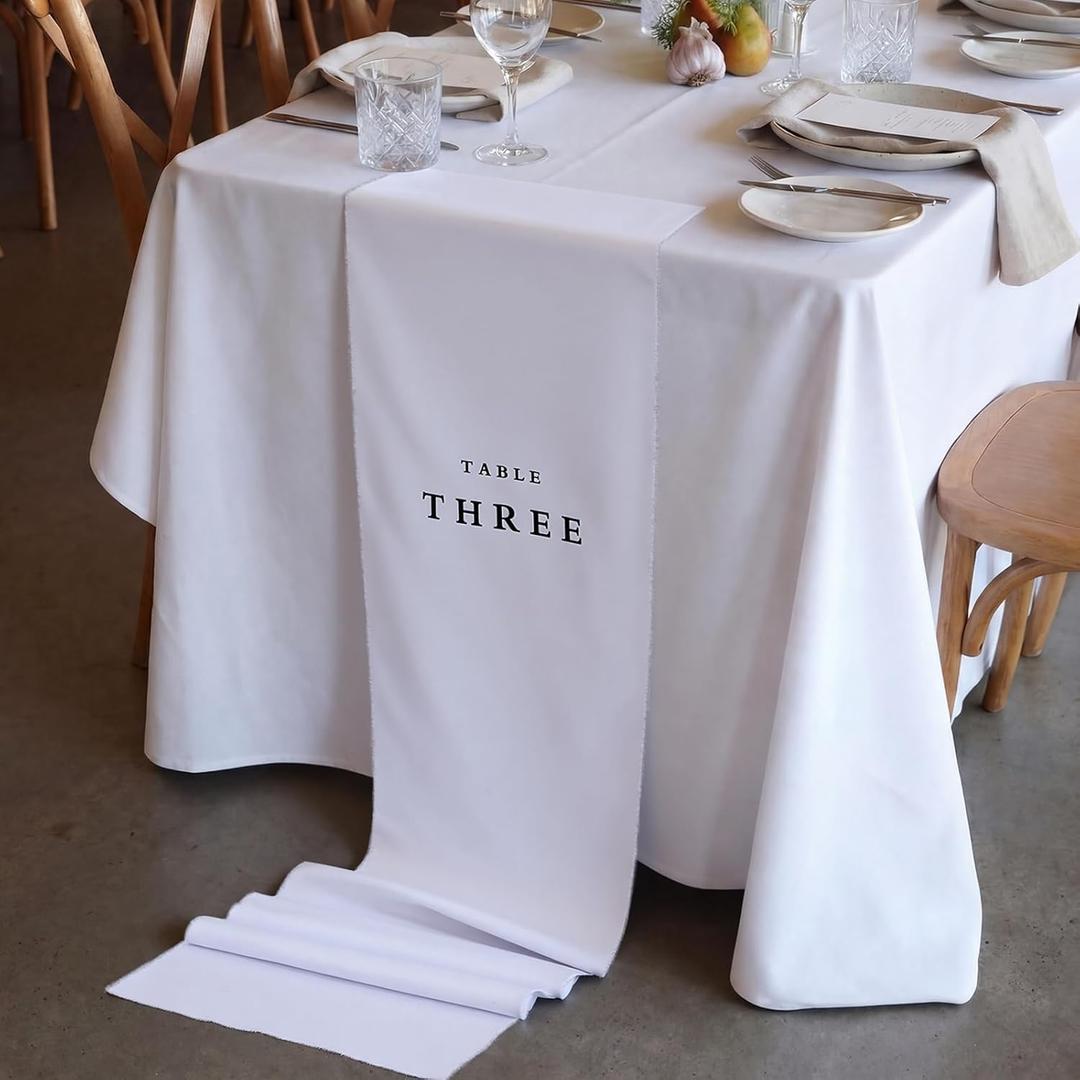 Chumia 10 Pcs Wedding Table Numbers 1-10 White Imitation Linen Modern Minimal Elegant Table Numbers Runner Decor for Reception Wedding Bridal Shower Anniversary Party Events, Machine Washable