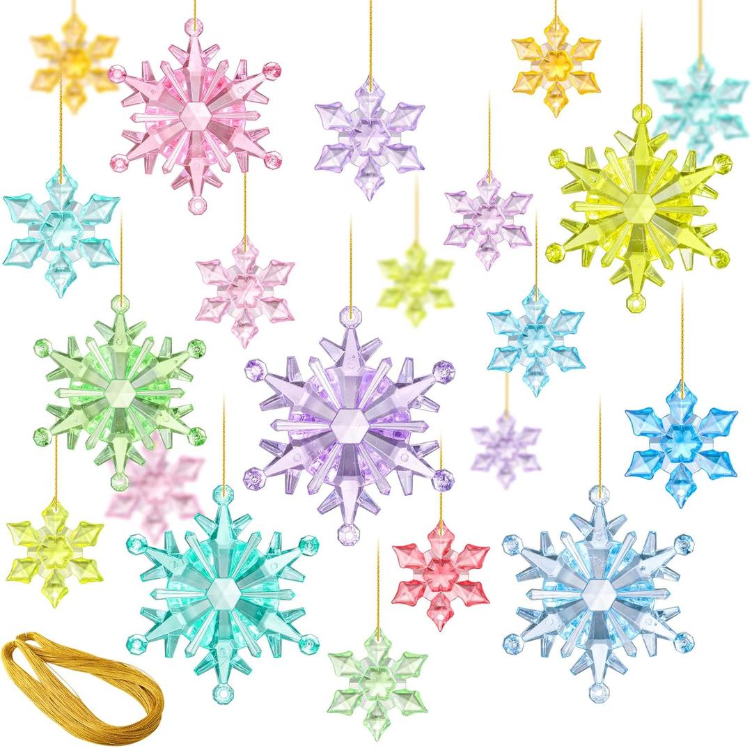 51 Pcs Colorful Snowflake Ornaments Acrylic Snowflake Pendants for Christmas Tree Wedding Party Winter Party Ceiling Hanging Deco