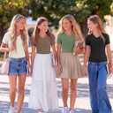 4 Pack Girls Short Sleeve Shirts Ribbed V Neck Tops Fitted Kids Soft Basic Tees Summer