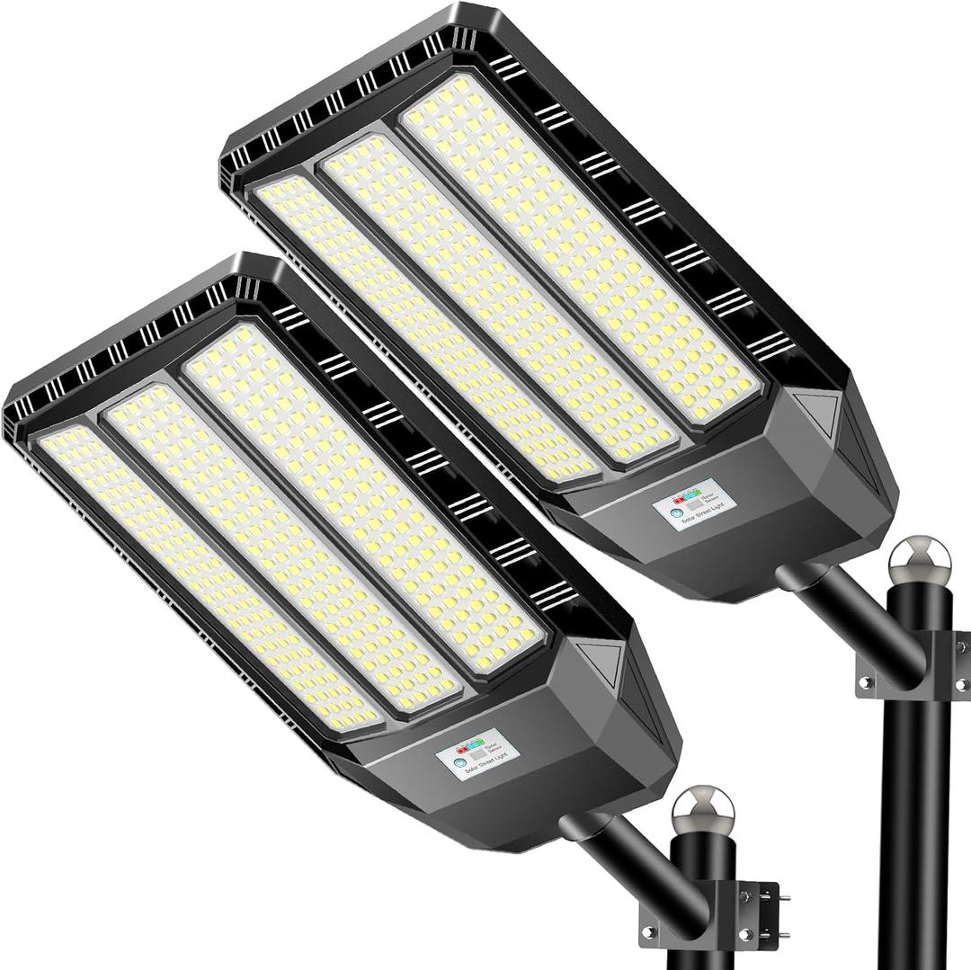 Solar Street Light Outdoor 8000W - LED Parking Lot Lights, IP67 Waterproof, Dusk to Dawn, High Lumens Solar Lights Outdoor with Motion Sensor and Remote Control 2 Pack